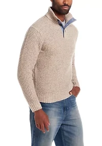 Men's Textured Quarter Button Mock Neck Sweater
