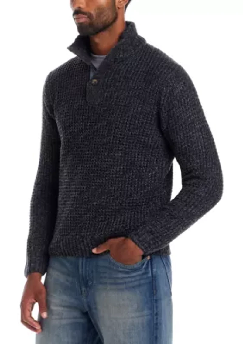 Men's Textured Quarter Button Mock Neck Sweater