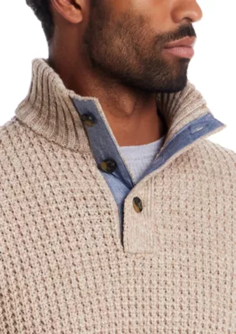 Men's Textured Quarter Button Mock Neck Sweater