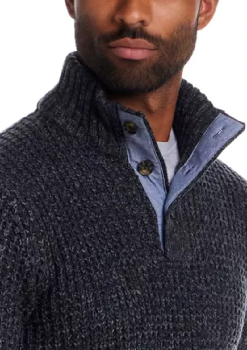 Men's Textured Quarter Button Mock Neck Sweater