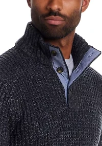 Men's Textured Quarter Button Mock Neck Sweater