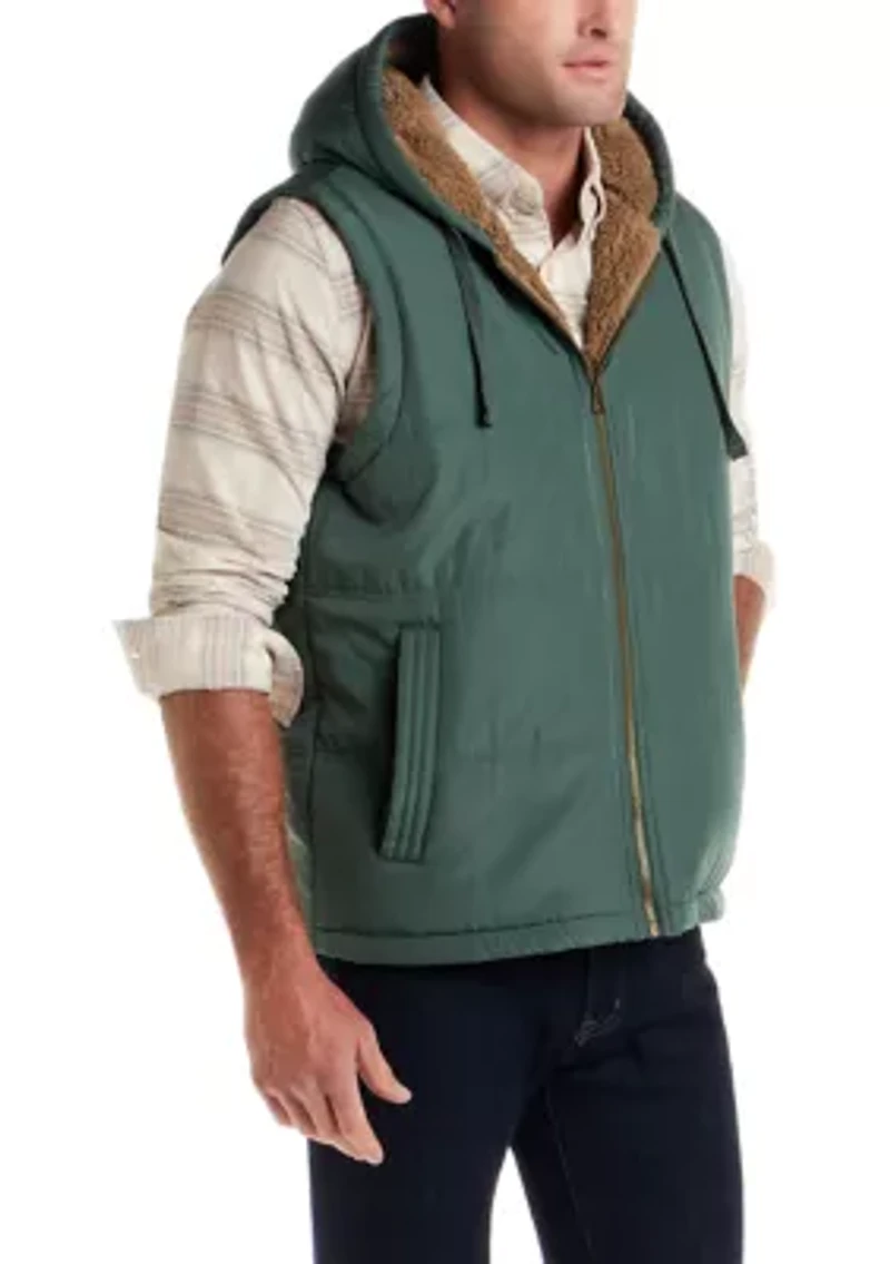 Men's Sherpa Lined Hooded Puffer Vest