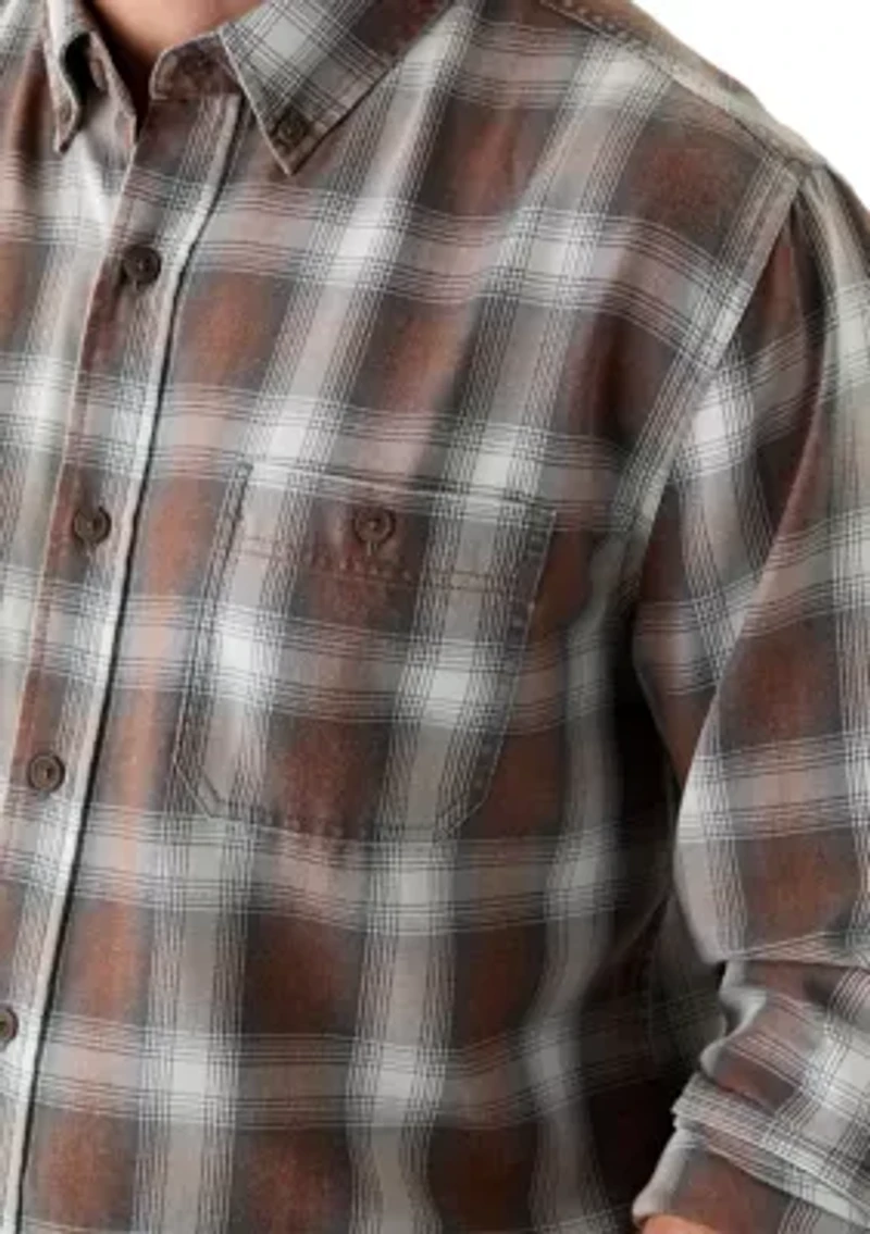 Men's Long Sleeve Burnout Plaid Shirt
