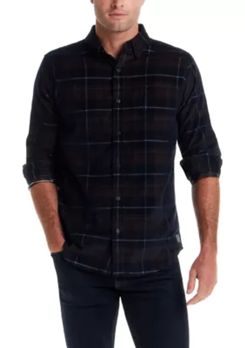 Men's Long Sleeve Plaid Corduroy Shirt