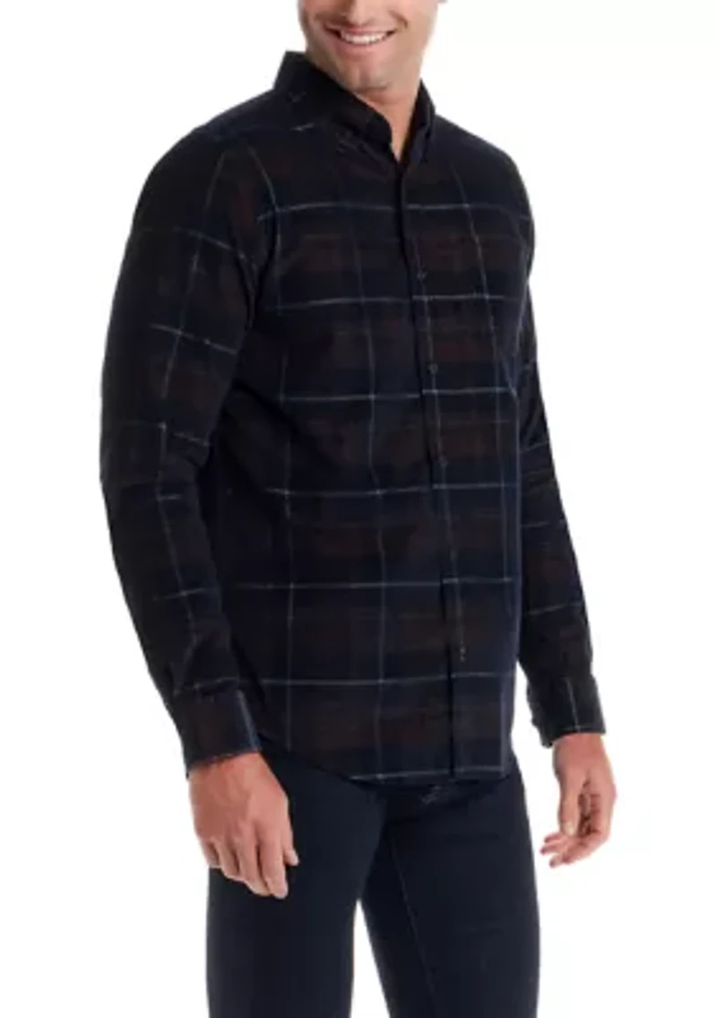 Men's Long Sleeve Plaid Corduroy Shirt