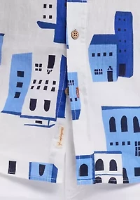 Men's Short Sleeve Patterned Linen Cotton Shirt