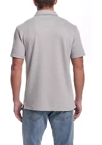 Men's Short Sleeve Twill Terry Coat Front Knit Shirt