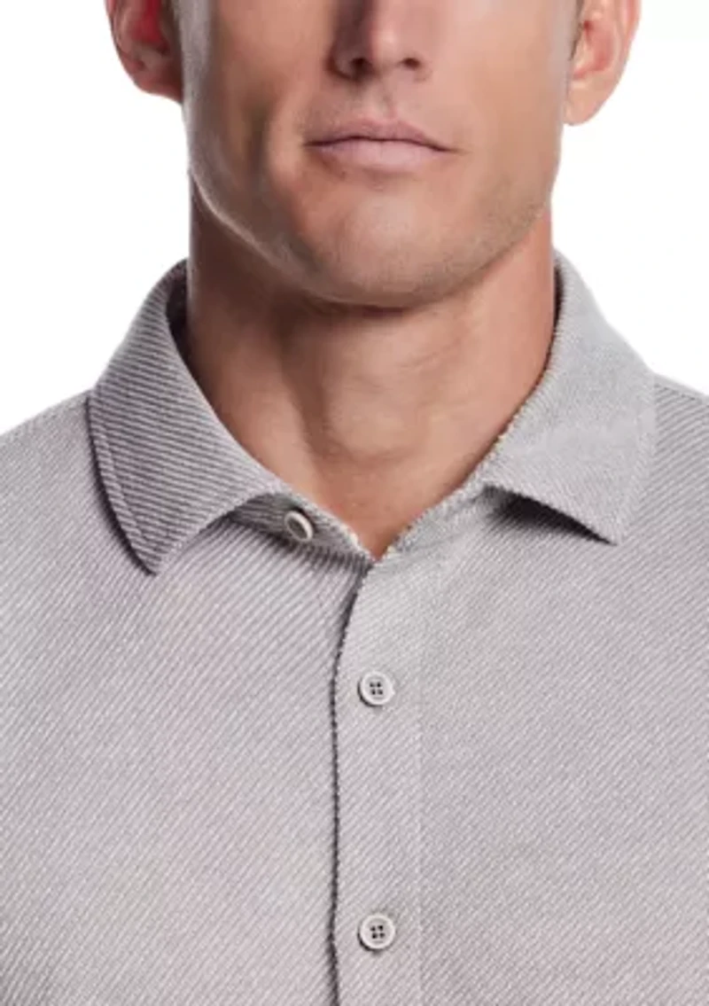 Men's Short Sleeve Twill Terry Coat Front Knit Shirt