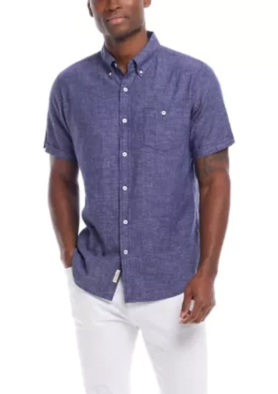 Men's Short Sleeve Linen Cotton Button Down Shirt