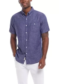 Men's Short Sleeve Linen Cotton Button Down Shirt