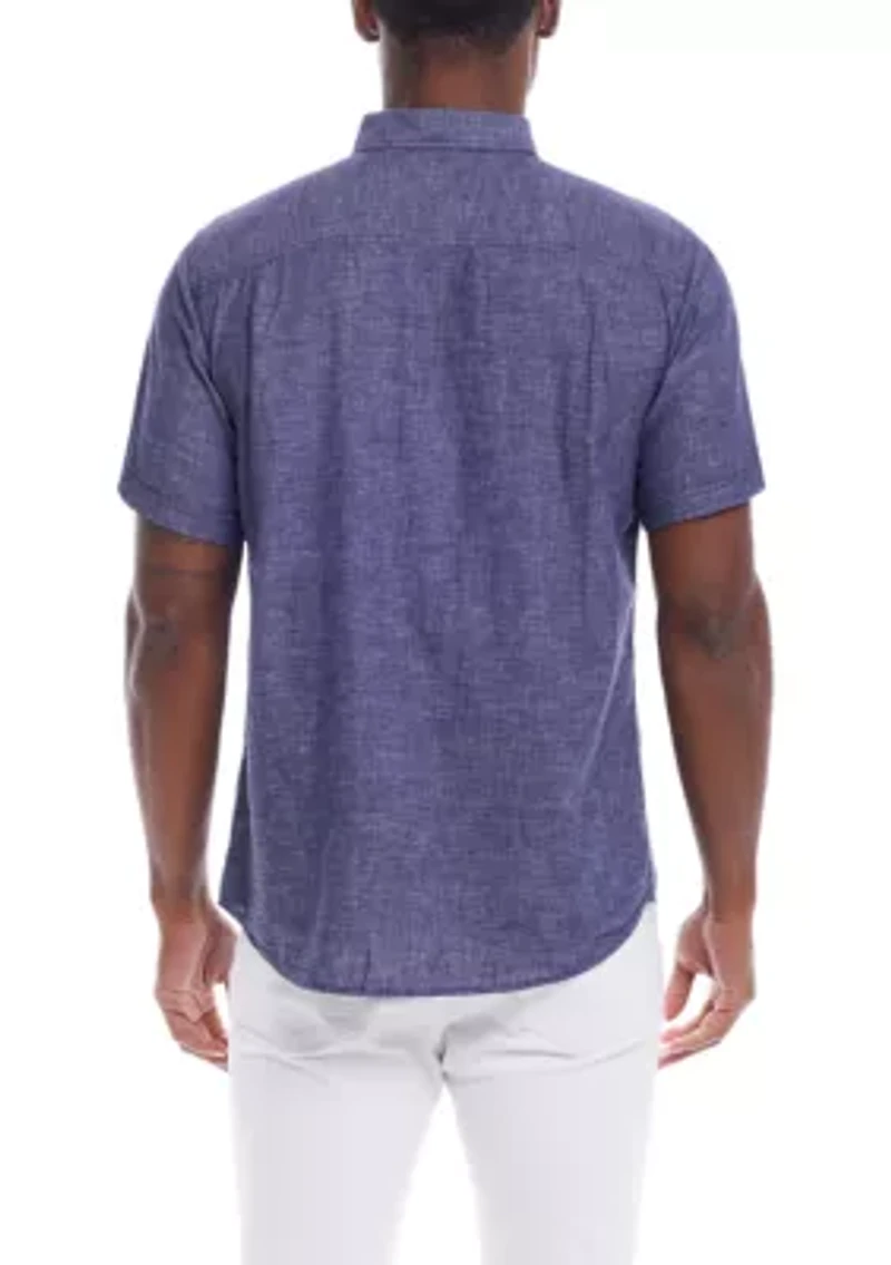 Men's Short Sleeve Linen Cotton Button Down Shirt