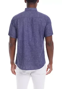 Men's Short Sleeve Linen Cotton Button Down Shirt