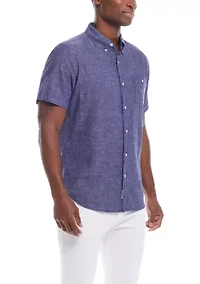 Men's Short Sleeve Linen Cotton Button Down Shirt