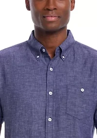 Men's Short Sleeve Linen Cotton Button Down Shirt