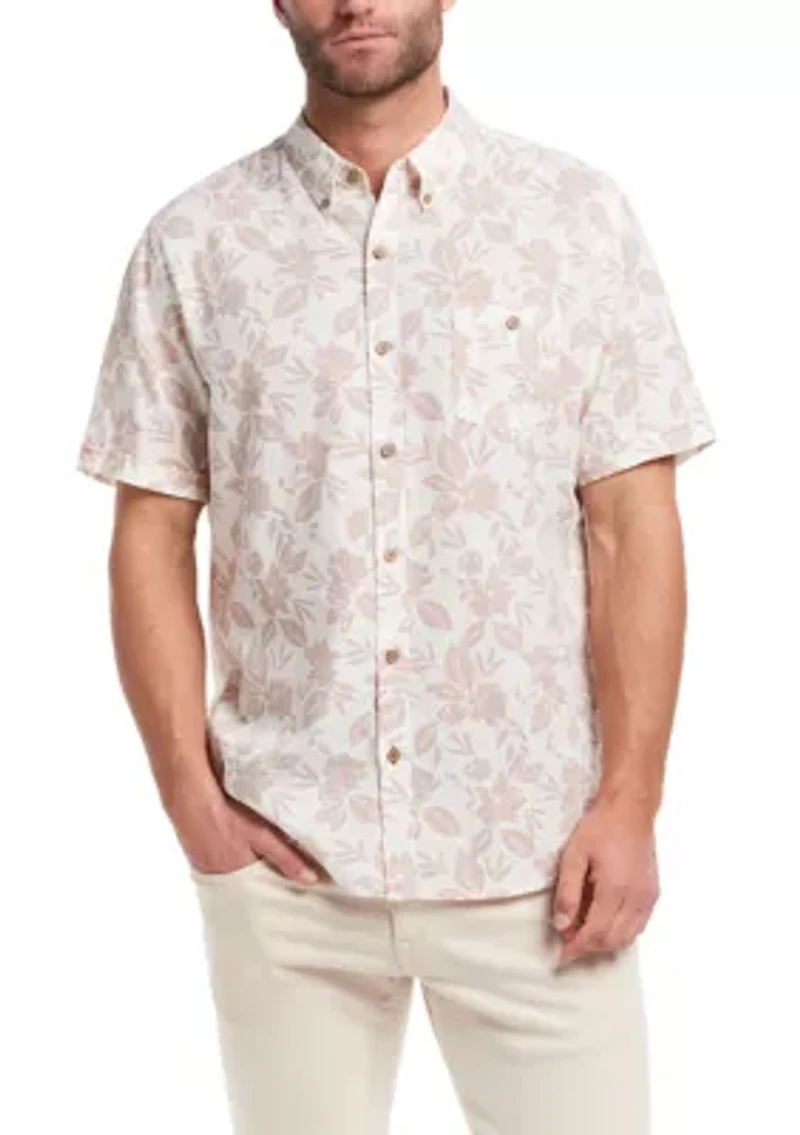 Men's Short Sleeve Linen Cotton Patterned Shirt