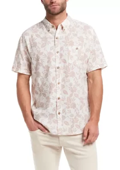 Men's Short Sleeve Linen Cotton Patterned Shirt