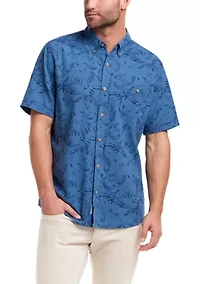 Men's Short Sleeve Linen Cotton Patterned Shirt