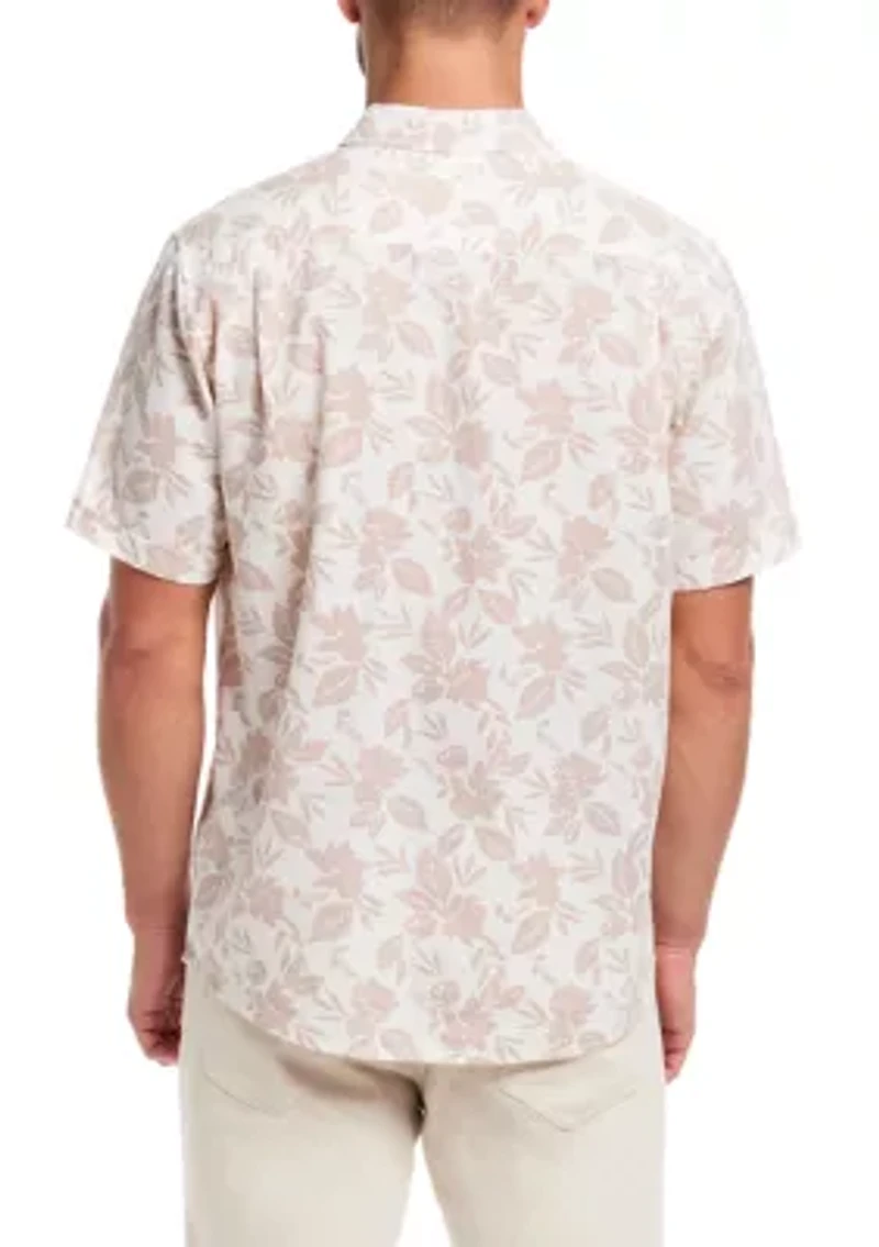 Men's Short Sleeve Linen Cotton Patterned Shirt