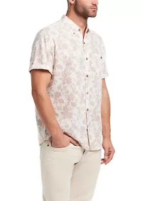 Men's Short Sleeve Linen Cotton Patterned Shirt