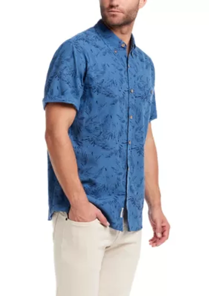 Men's Short Sleeve Linen Cotton Patterned Shirt