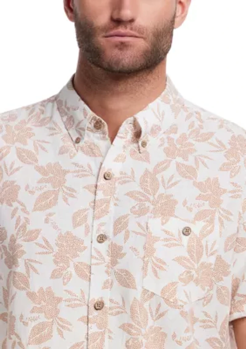 Men's Short Sleeve Linen Cotton Patterned Shirt