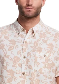 Men's Short Sleeve Linen Cotton Patterned Shirt