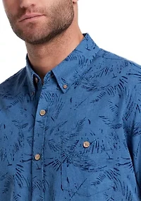 Men's Short Sleeve Linen Cotton Patterned Shirt