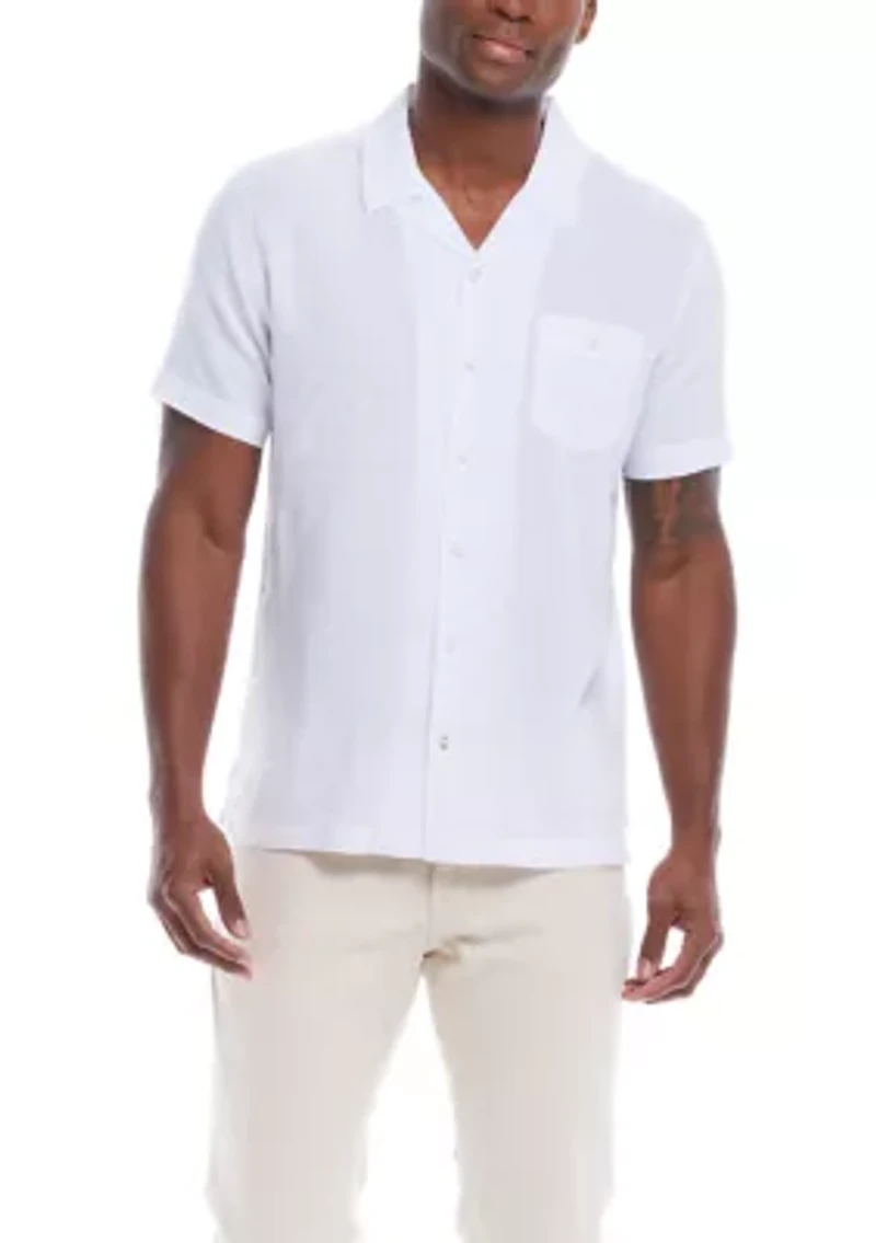 Men's Short Sleeve Linen Cotton Grid Dobby Shirt