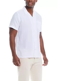 Men's Short Sleeve Linen Cotton Grid Dobby Shirt