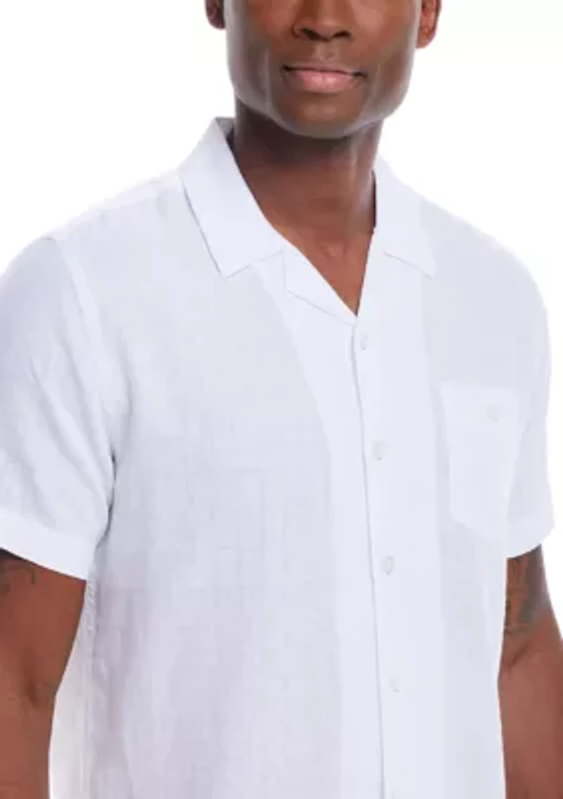 Men's Short Sleeve Linen Cotton Grid Dobby Shirt