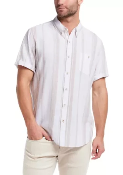 Men's Short Sleeve Faux Linen Cotton Shirt
