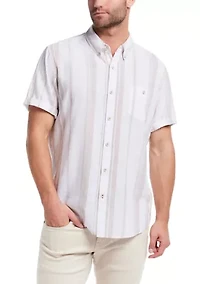 Men's Short Sleeve Faux Linen Cotton Shirt