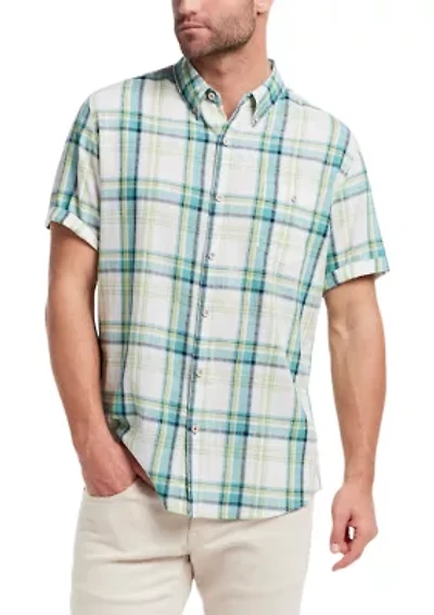 Men's Short Sleeve Faux Linen Cotton Shirt