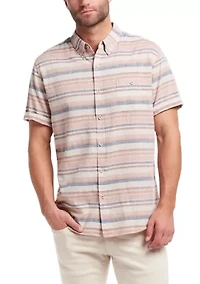 Men's Short Sleeve Faux Linen Cotton Shirt