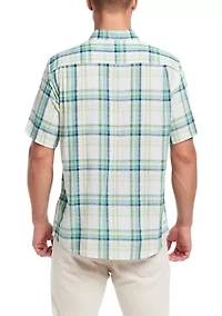 Men's Short Sleeve Faux Linen Cotton Shirt