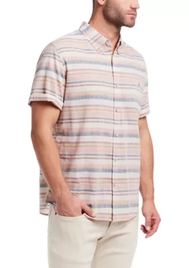 Men's Short Sleeve Faux Linen Cotton Shirt