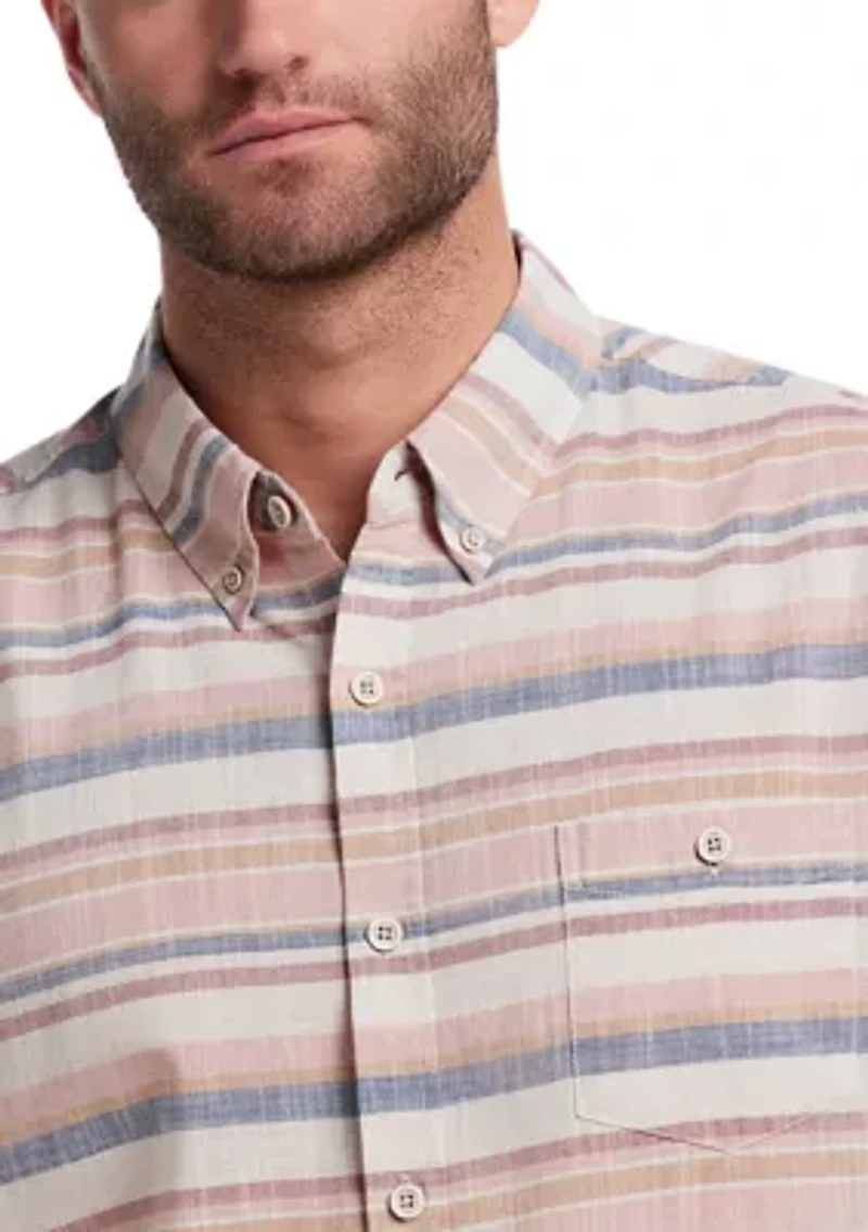 Men's Short Sleeve Faux Linen Cotton Shirt