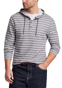 Men's Long Sleeve Striped 1/4 Button Hoodie