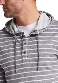 Men's Long Sleeve Striped 1/4 Button Hoodie
