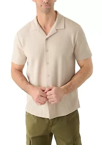Men's Micro Stripe Knit Coat Front Shirt