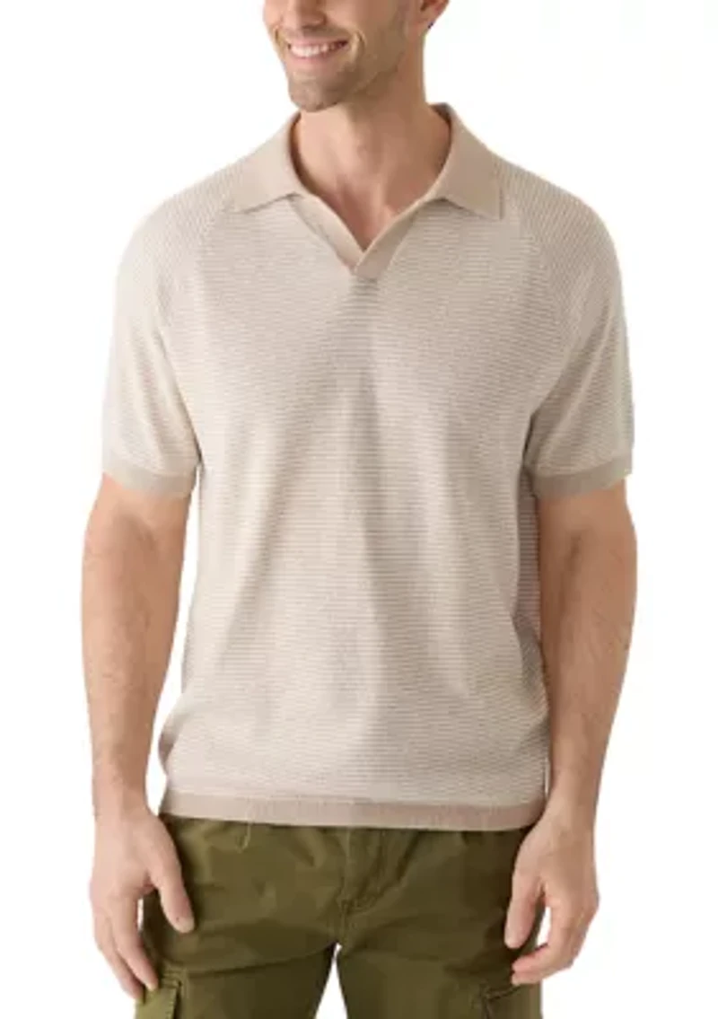 Men's Striped Johnny Collar Knit Shirt