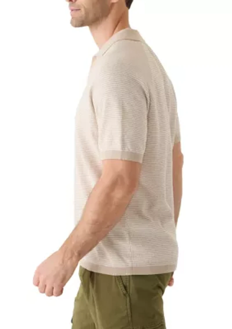 Men's Striped Johnny Collar Knit Shirt