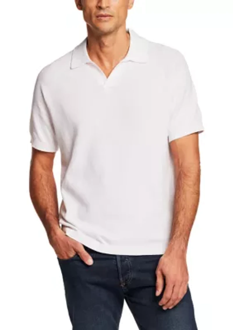 Men's Short Sleeve Textured Johnny Collar Sweater