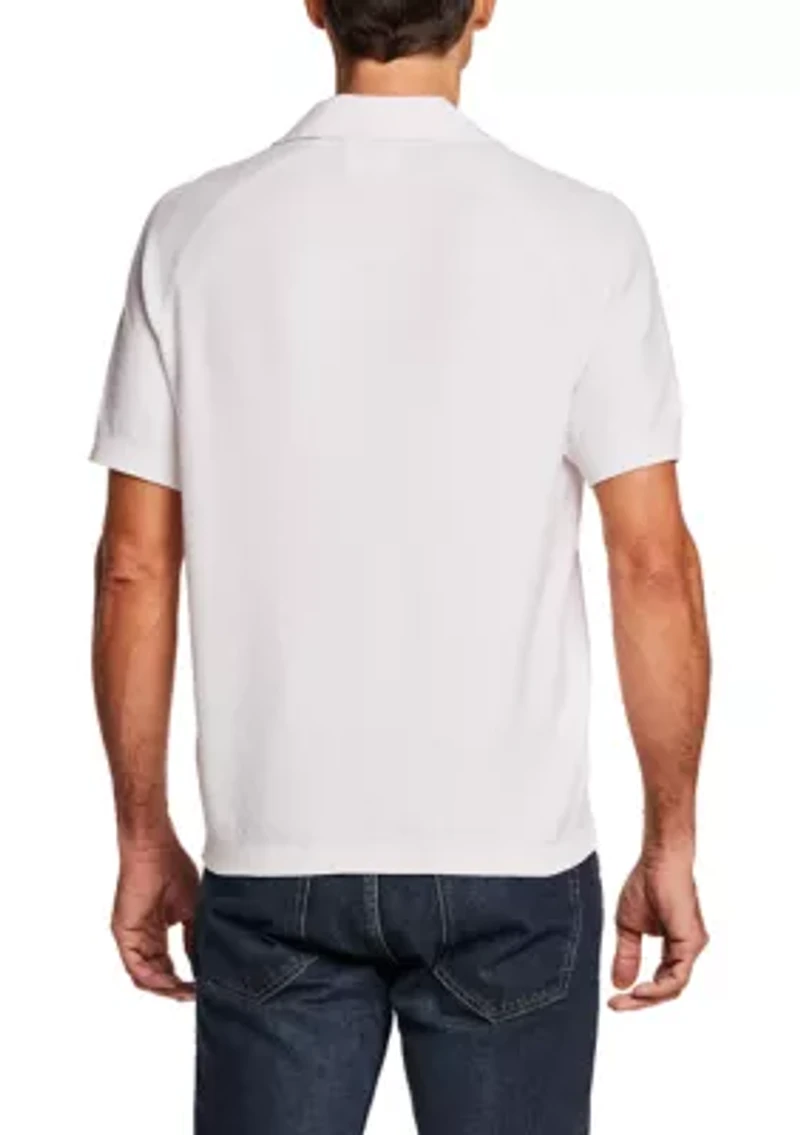 Men's Short Sleeve Textured Johnny Collar Sweater