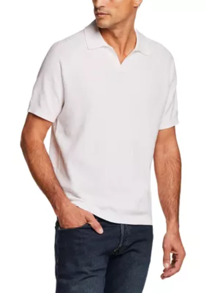 Men's Short Sleeve Textured Johnny Collar Sweater