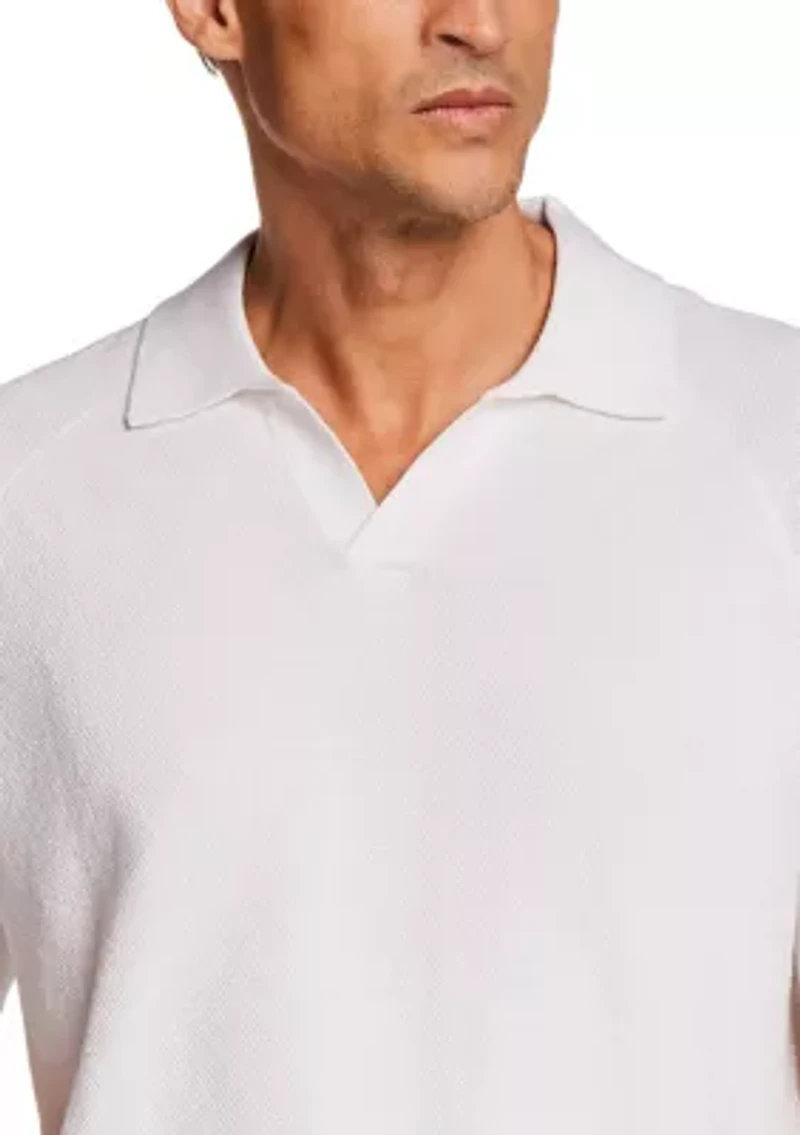 Men's Short Sleeve Textured Johnny Collar Sweater
