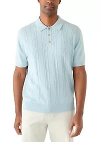 Men's Pointelle Polo Short Sleeve Sweater