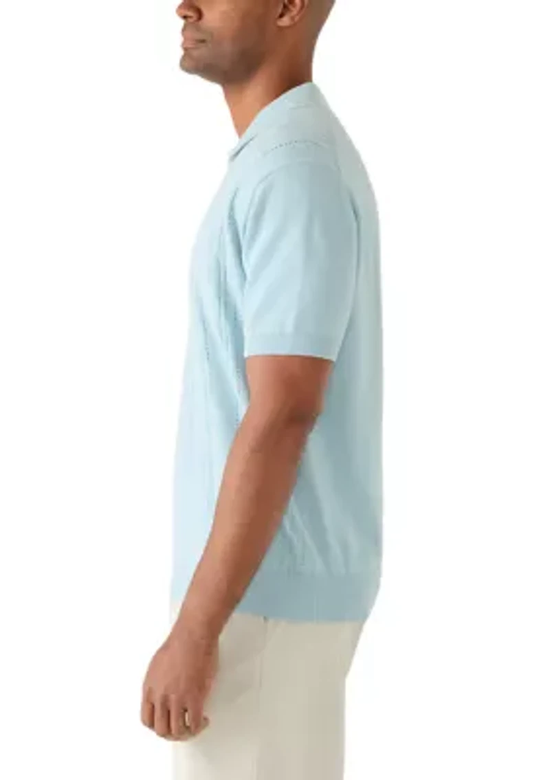 Men's Pointelle Polo Short Sleeve Sweater
