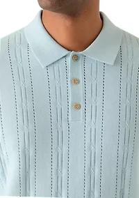 Men's Pointelle Polo Short Sleeve Sweater