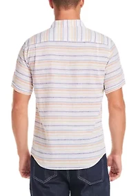 Men's Short Sleeve Linen Cotton Stripe Shirt